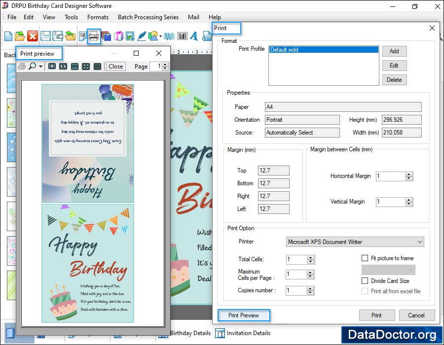 Print designed birthday card