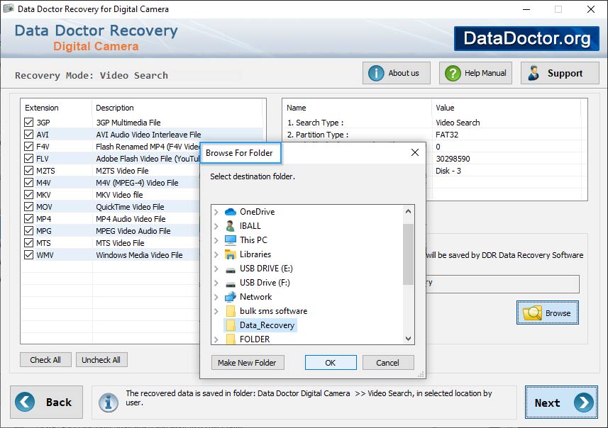 Browse path to save recovered data