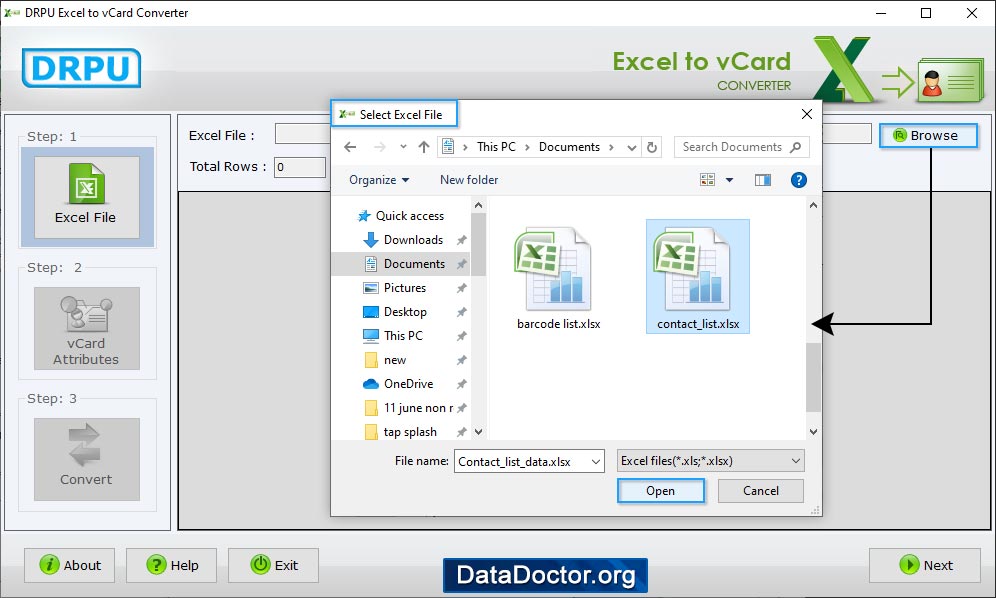 Select excel file