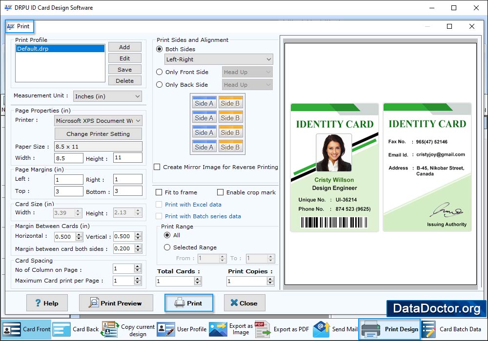 Print designed ID card