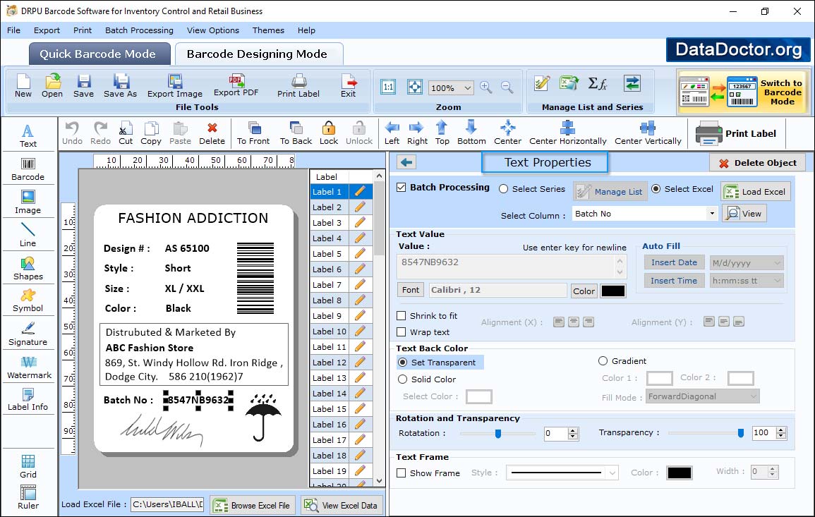 Design barcode label