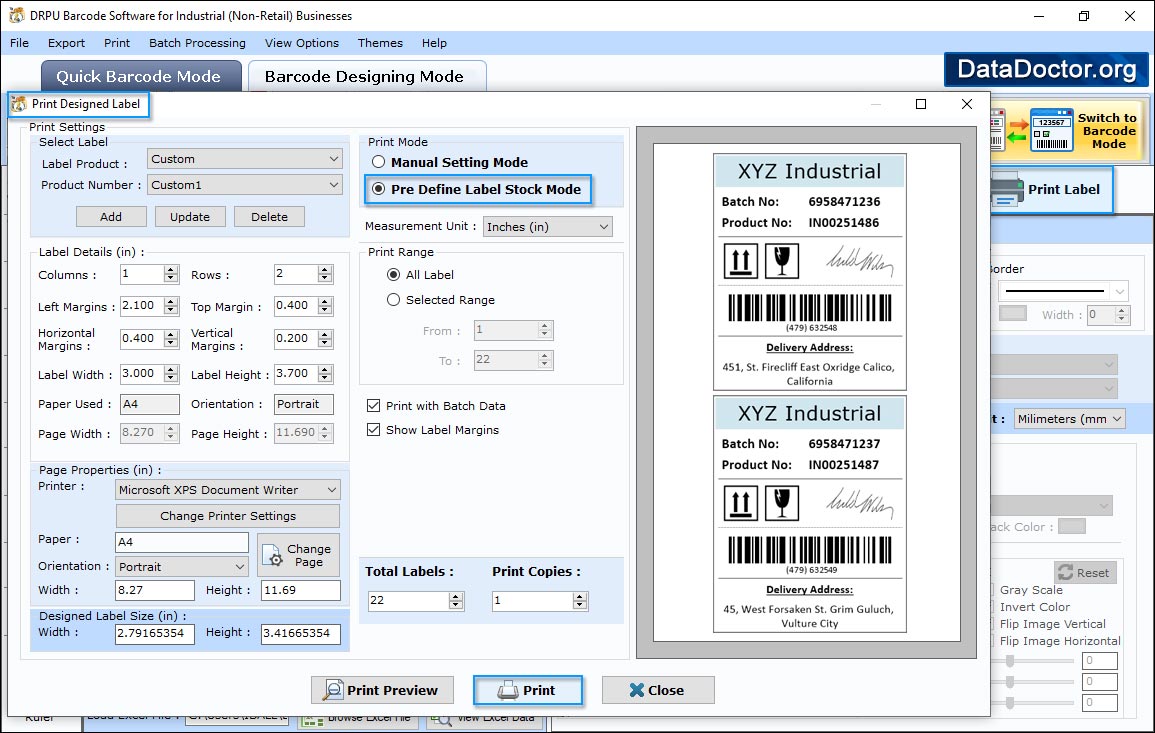 Pre Define Label Stock mode