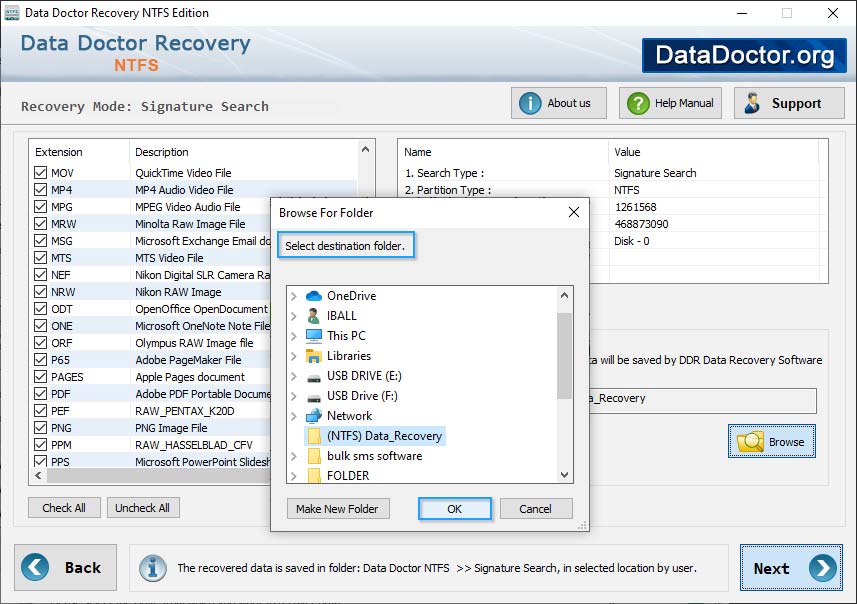 Browse path to save recovered data