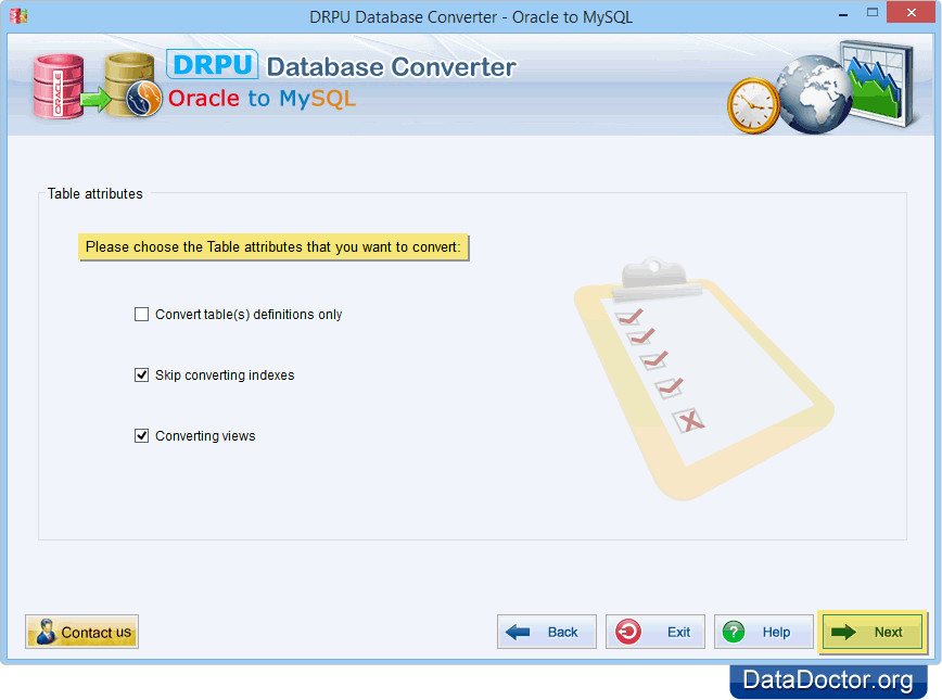 Choose the table attributes