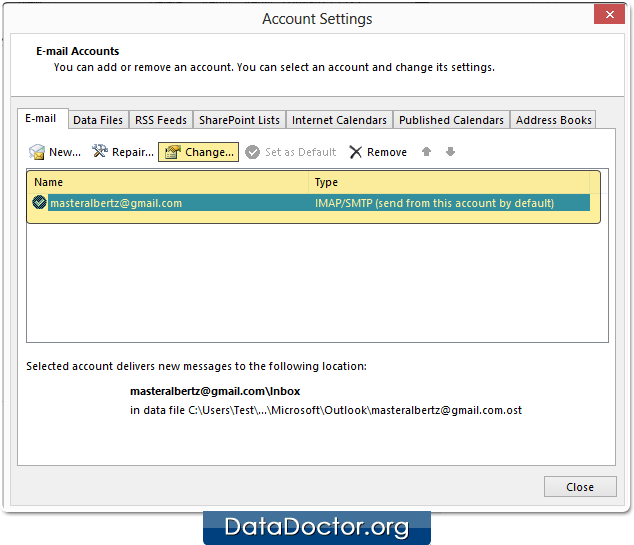 recover outlook account settings repair