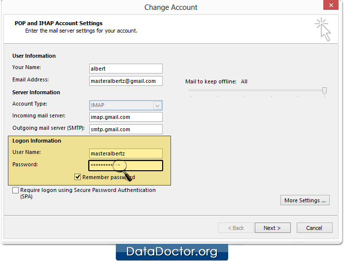 Locate the password field