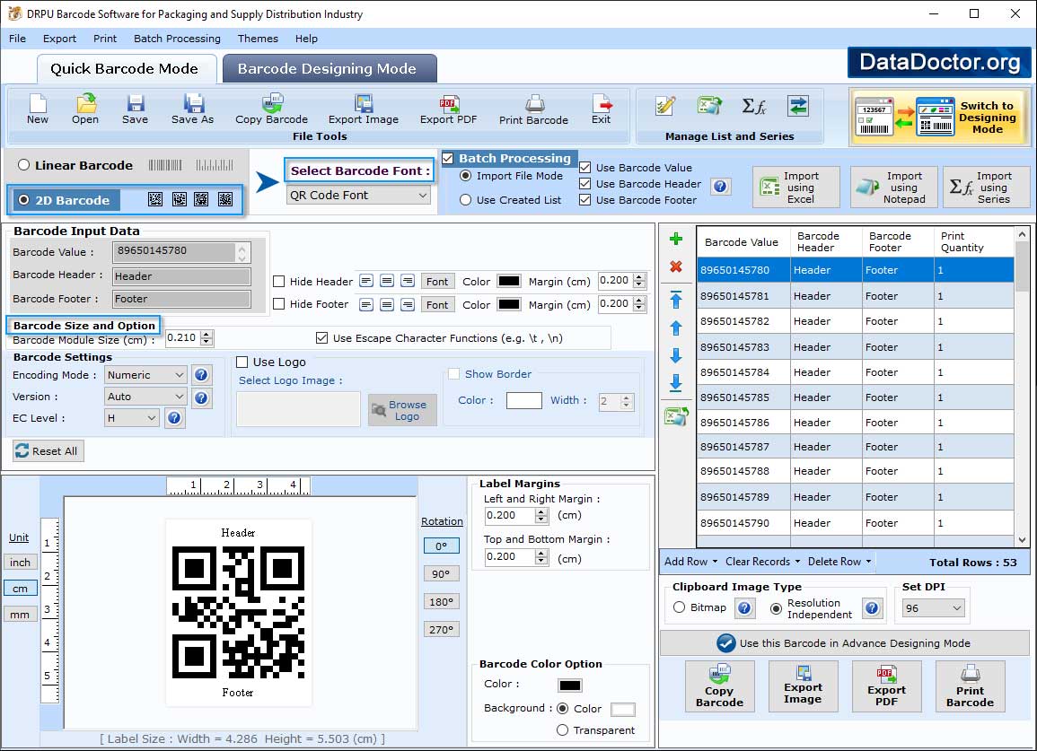 Select Barcode Technologies and Barcode Type