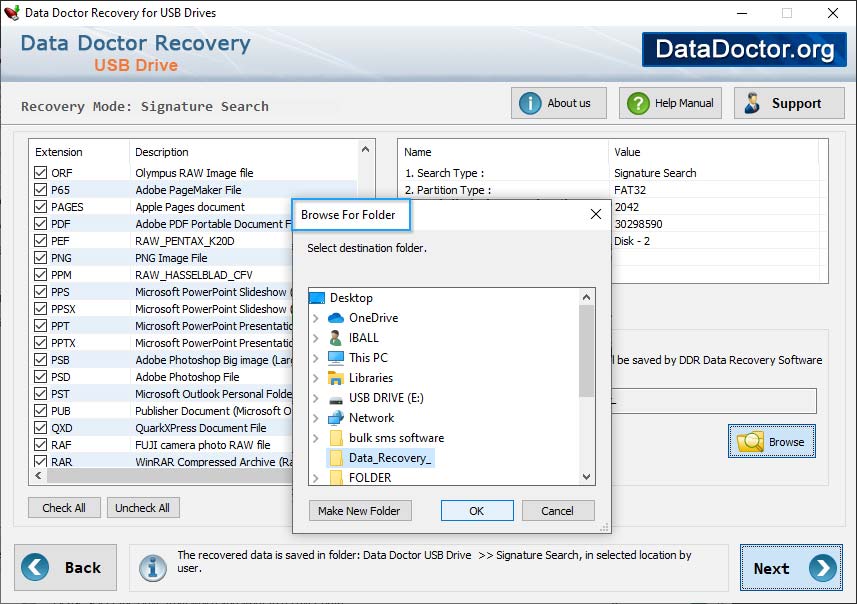 Browse path to save recovered data