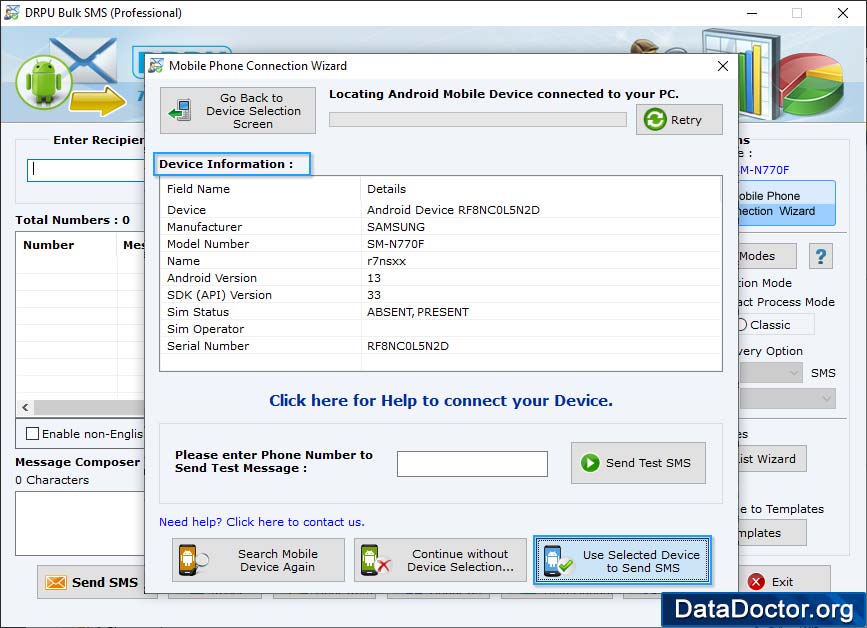 Use Selected Device to send SMS